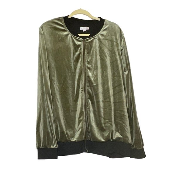 Socialite Jacket Olive Green Velvet Jacket‎ Women’s Size 3X Plus Full Zip - Picture 1 of 11